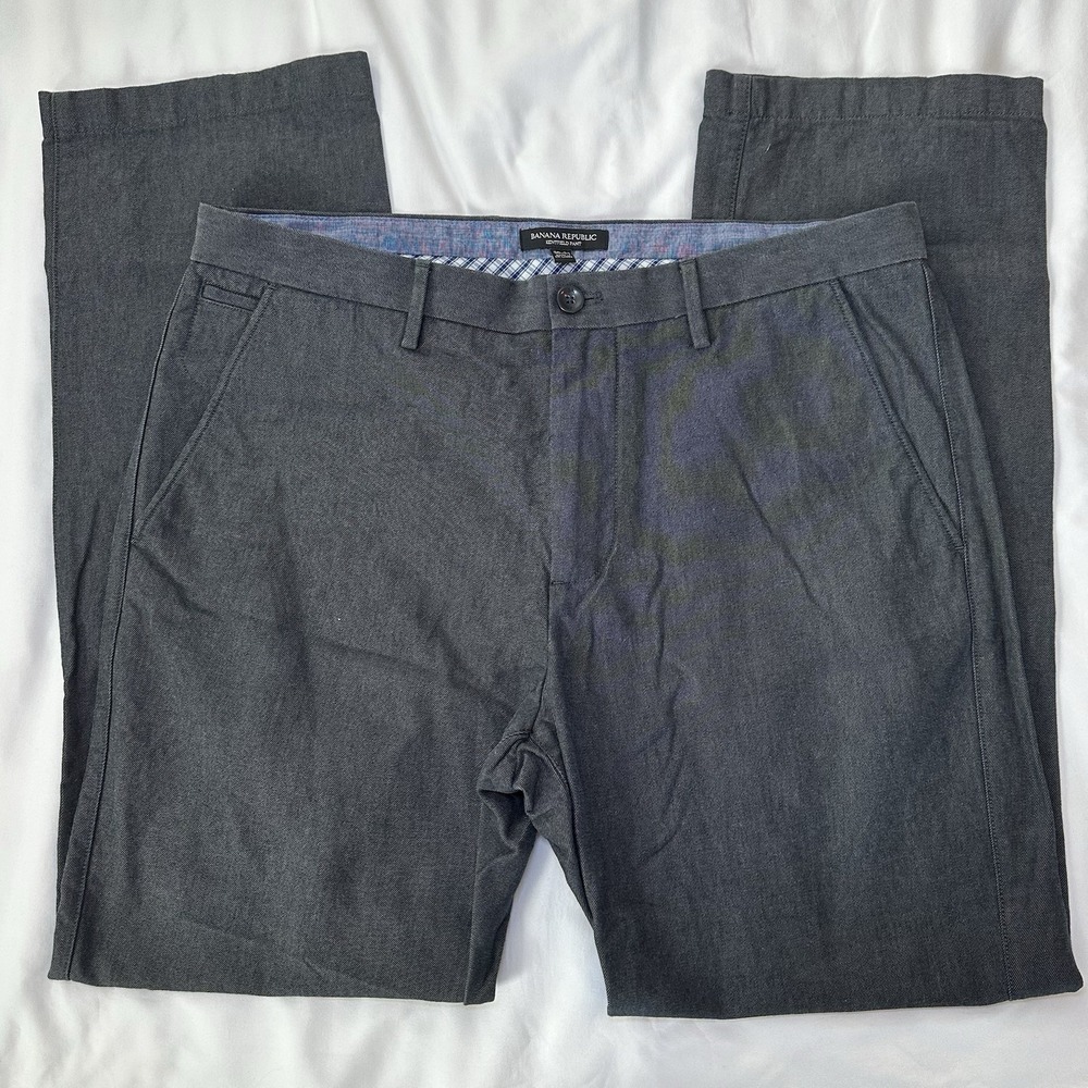 Banana‎ Republic Kentfield Mens Pants Gray/Blue 35x32 Classic Prep Cotton - Picture 4 of 9